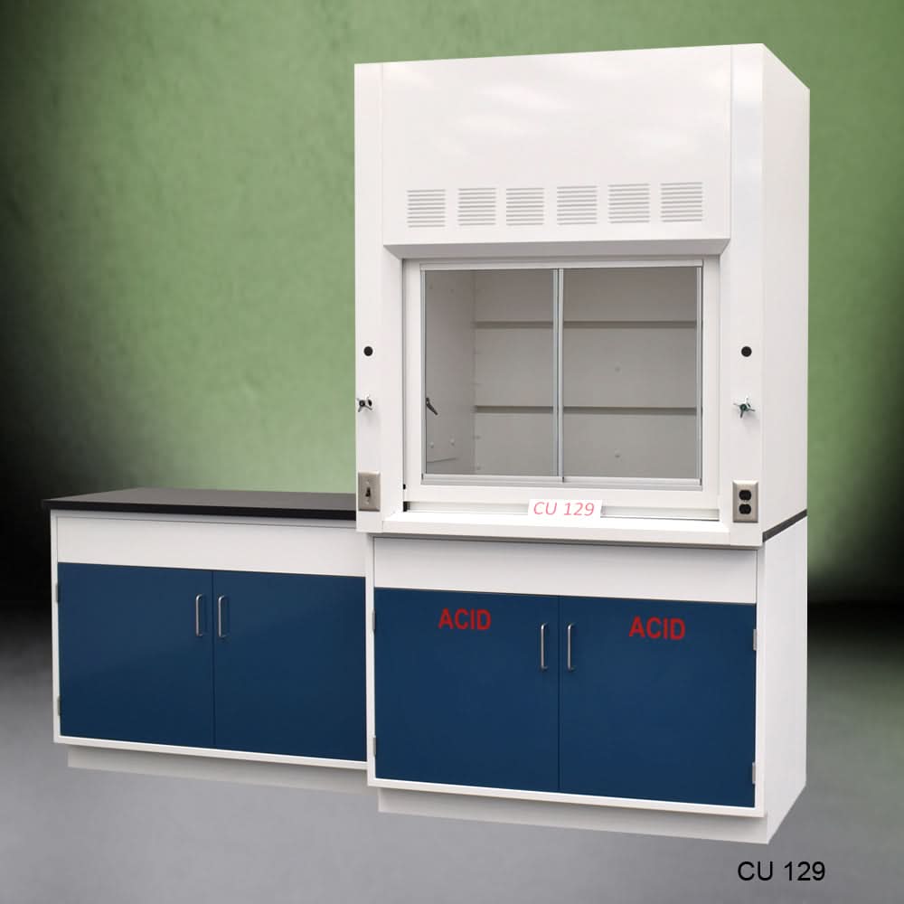 4′ Fisher American Fume Hood w/ Acid Storage & 4′ Laboratory Sink Cabinet