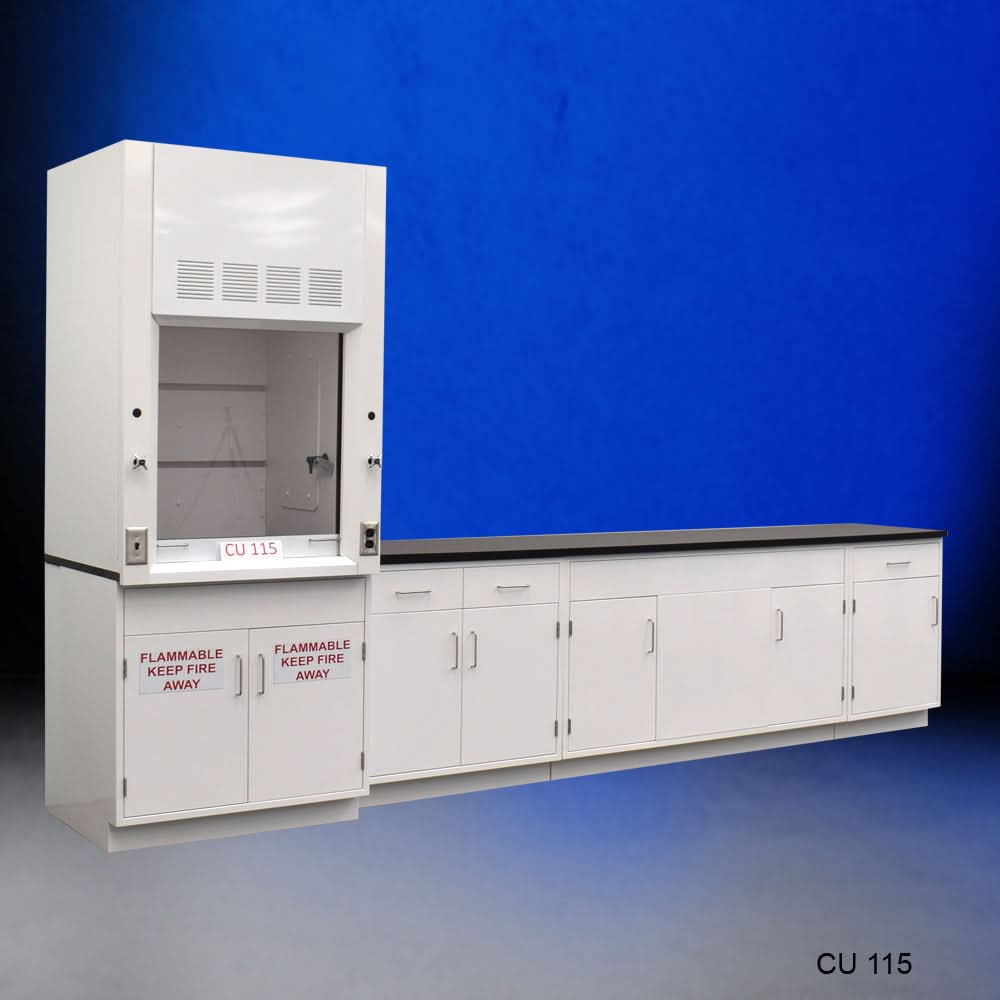 3′ Fisher American Fume Hood w/ 10′ Cabinets