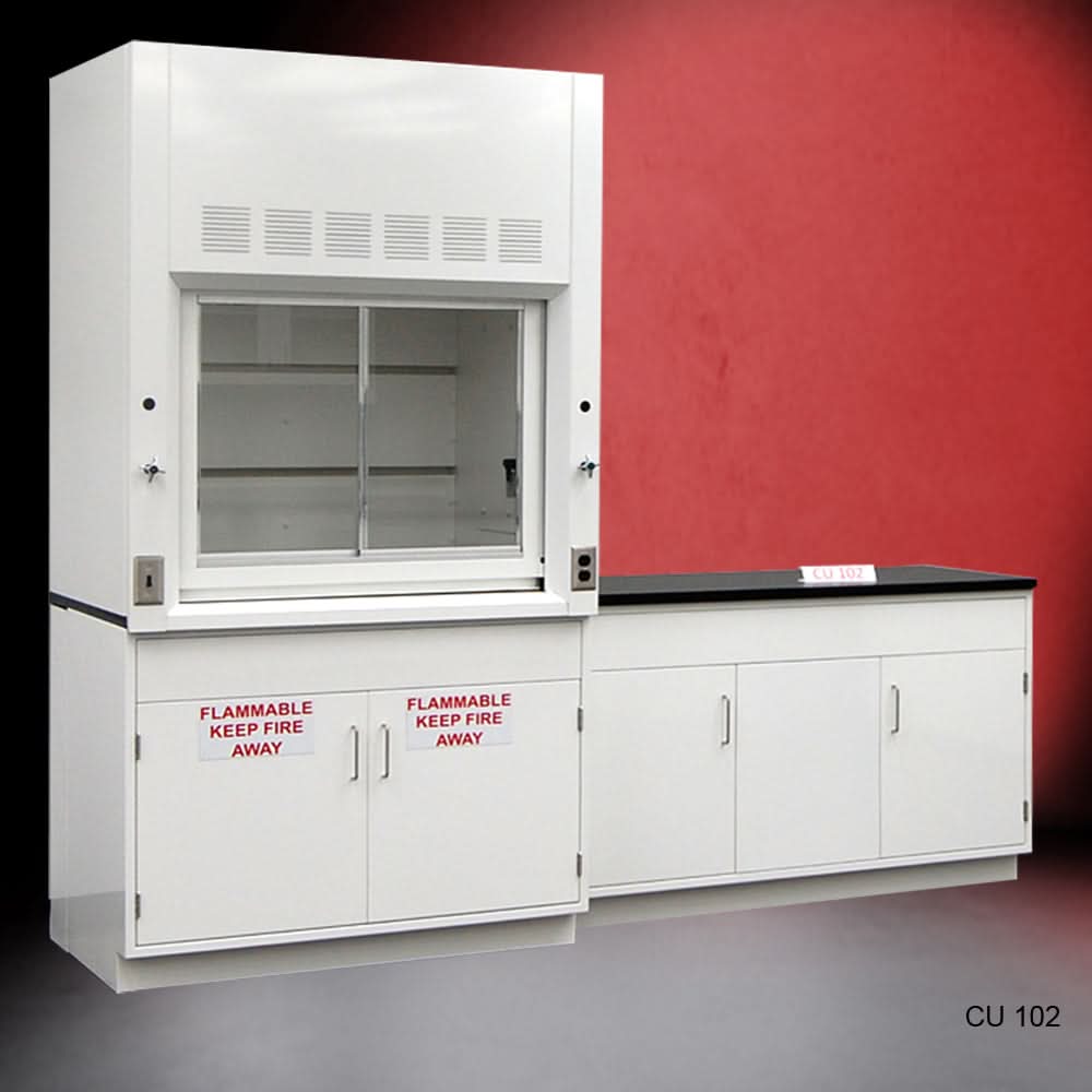 4′ Fisher American Fume Hood w/ Flammable Storage & 5′ Cabinets