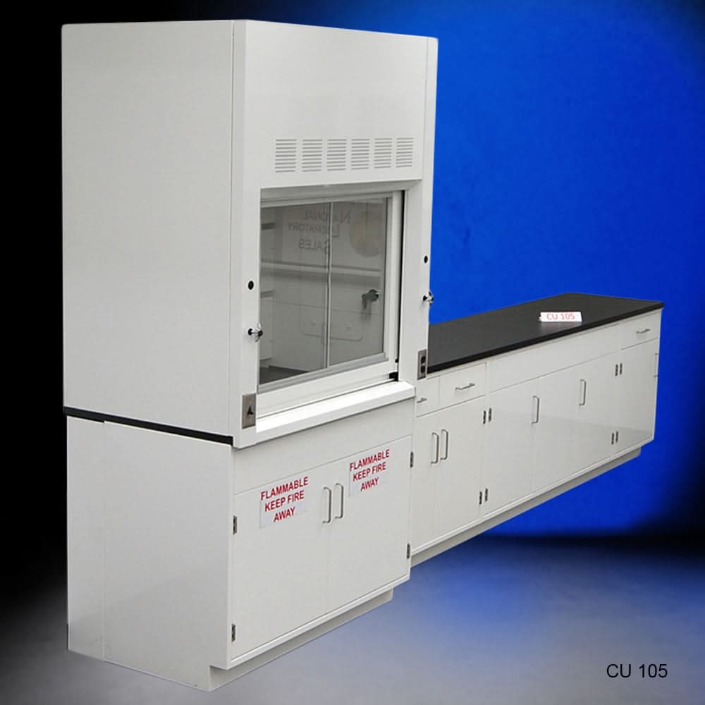 4′ Fisher American Fume Hood w/ Flammable Storage & 10′ Cabinets