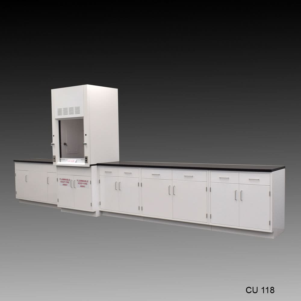 3′ Fisher American Fume Hood w/ 15′ Cabinets & Flammable Storage