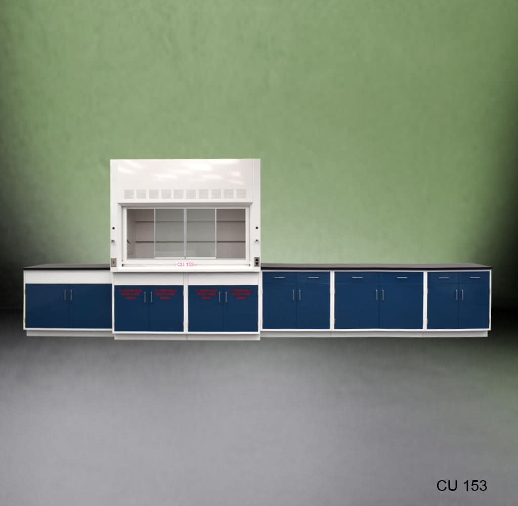 6′ Fisher American Fume Hood w/ Flammable Storage & 14′ Laboratory Cabinets