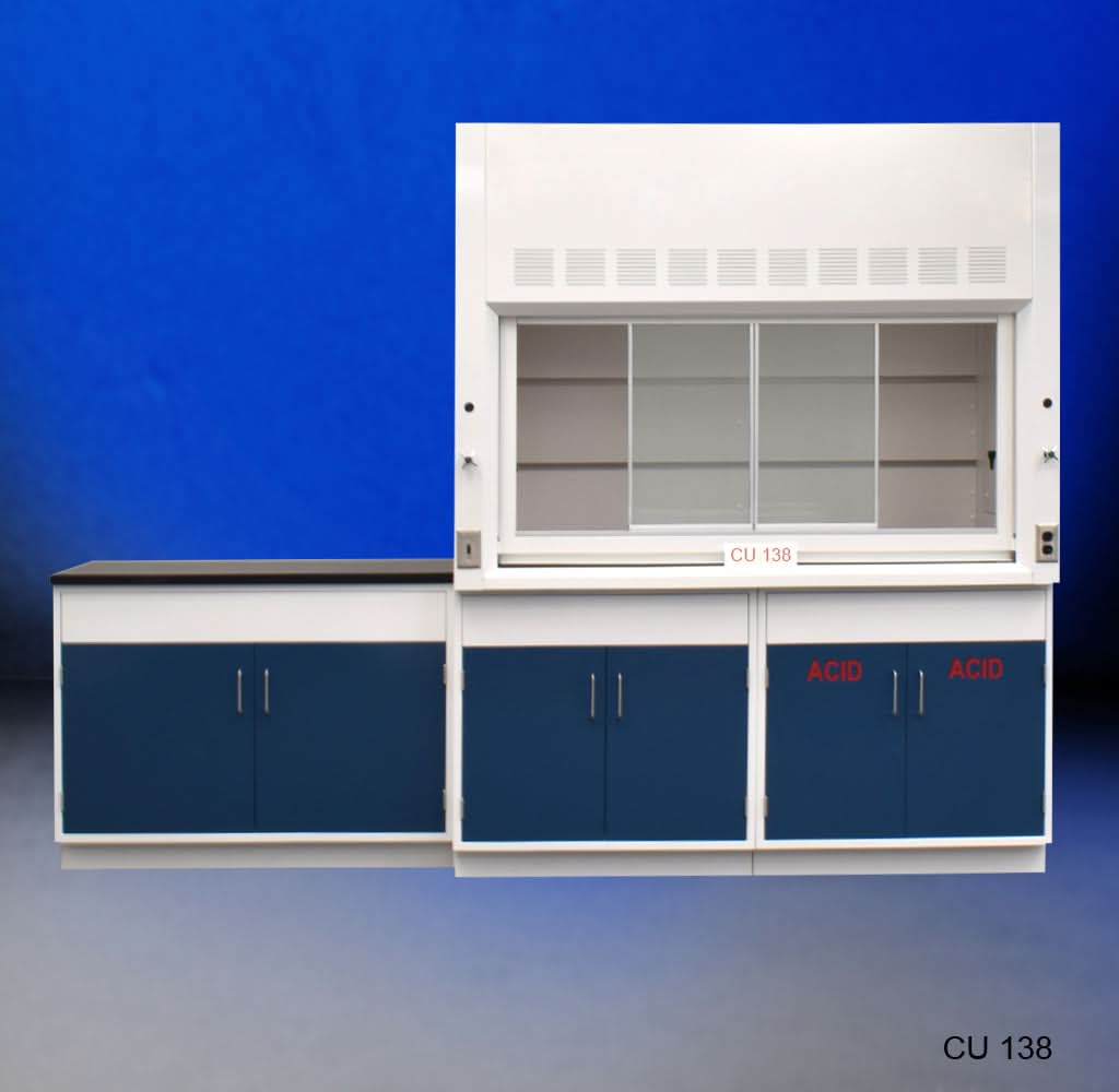 6′ Fisher American Fume Hood w/ Acid Storage & 4′ Sink Cabinet