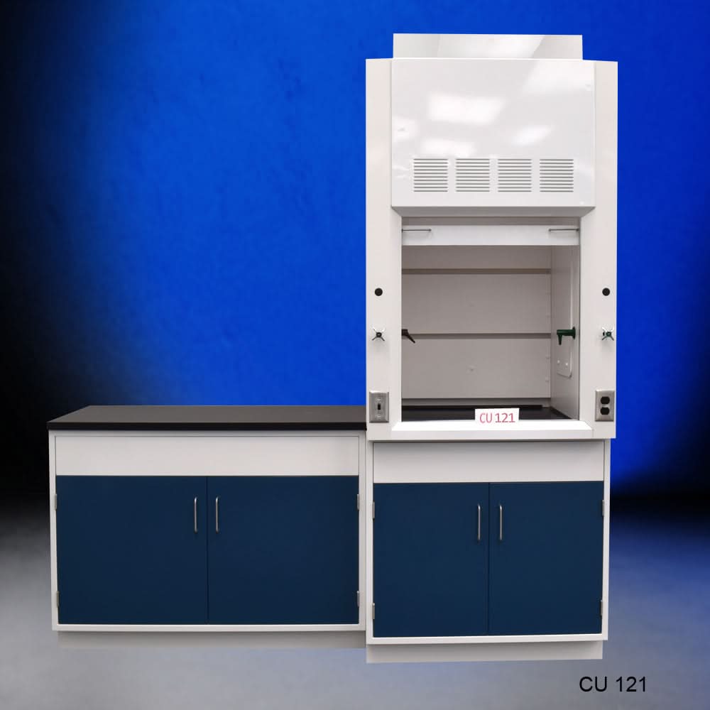 3′ Fisher American Fume Hood w/ Storage 4′ Sink Cabinets
