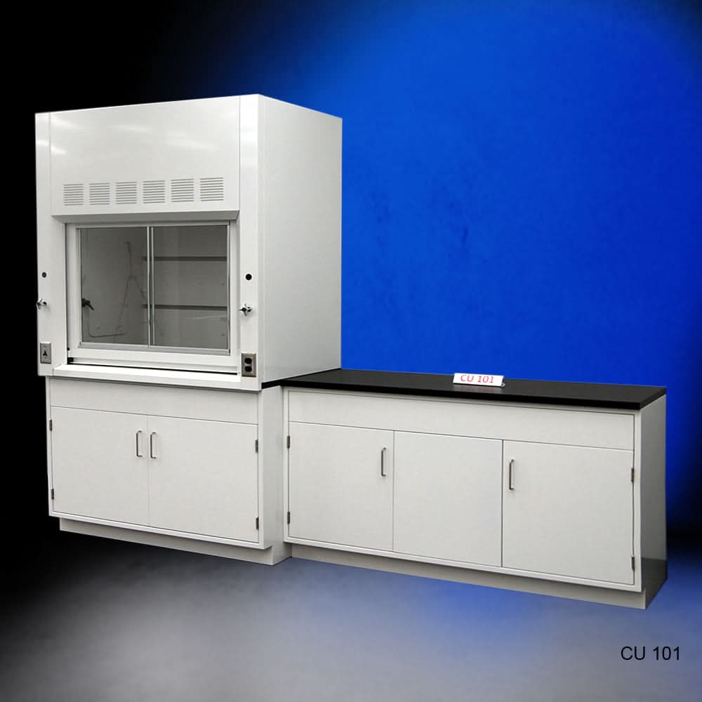 4′ Fisher American Fume Hood w/ General Storage & 5′ Cabinet Group