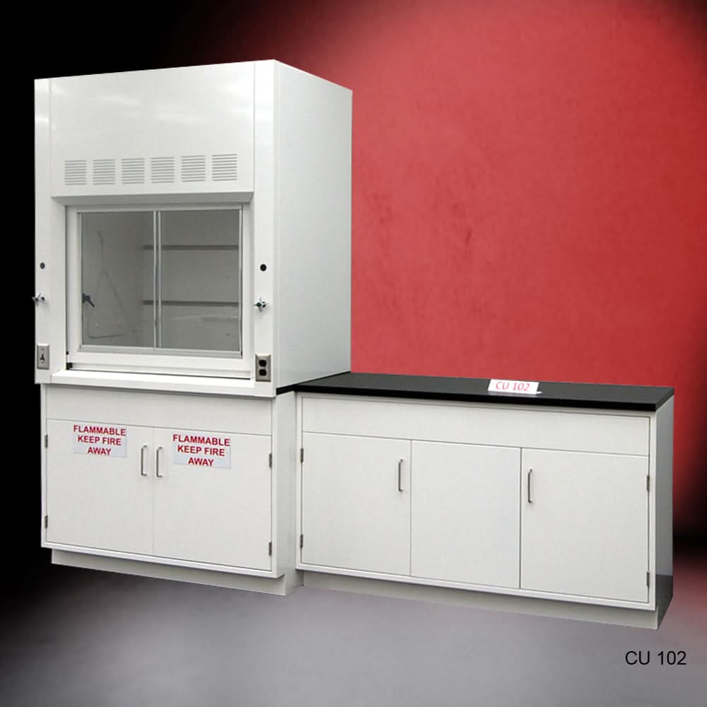 4′ Fisher American Fume Hood w/ Flammable Storage & 5′ Cabinets