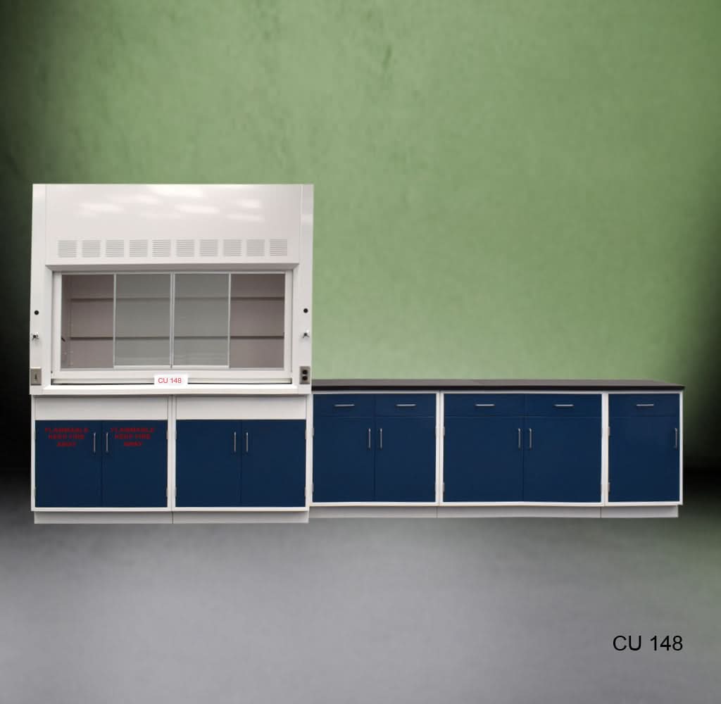 6′ Fisher American Fume Hood w/ Flammable Storage 9′ Laboratory Cabinets