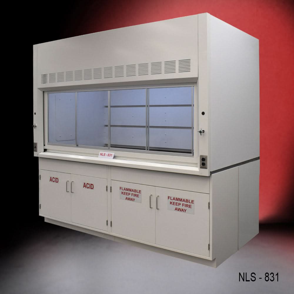8′ x 4′ Fisher American Fume Hood w/ Acid & Flammable Cabinets
