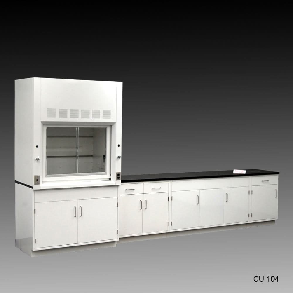 4′ Fisher American Fume Hood w/ Storage & 10′ Cabinets