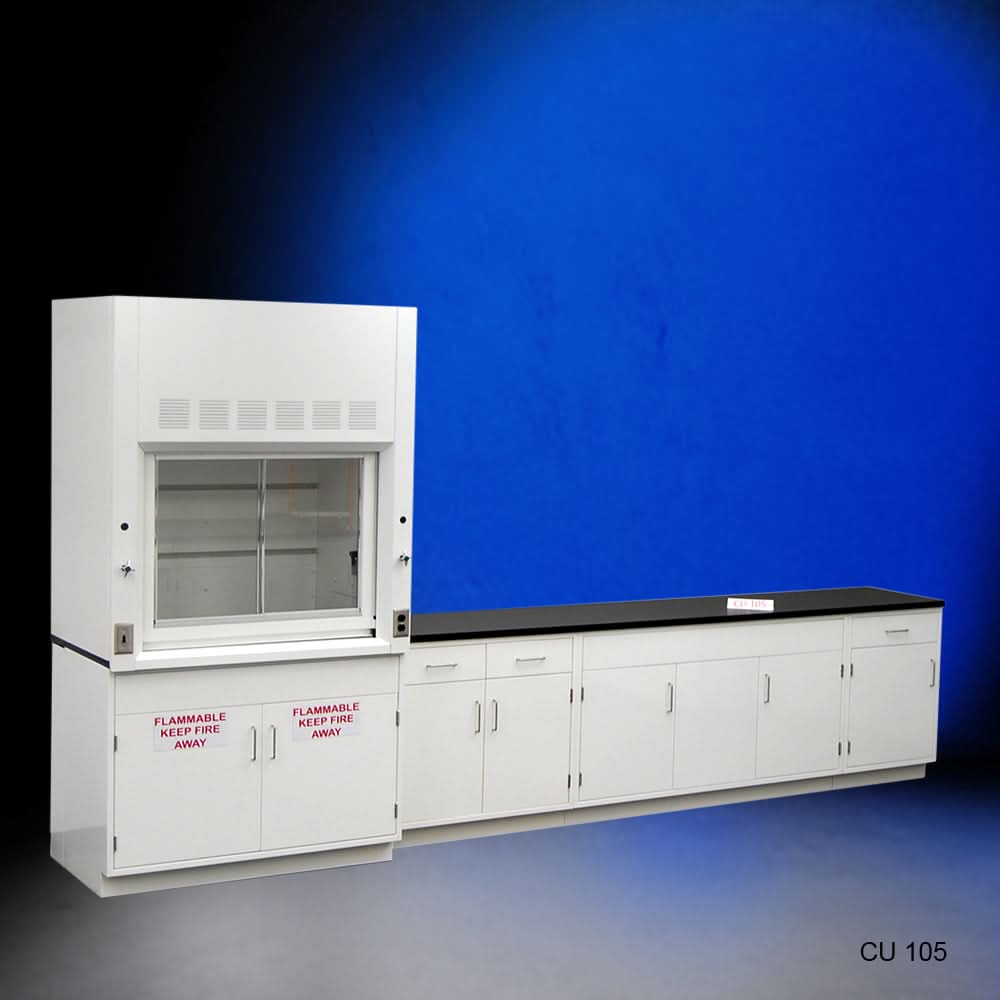 4′ Fisher American Fume Hood w/ Flammable Storage & 10′ Cabinets