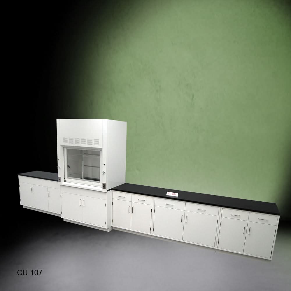 4′ Fisher American Fume Hood w/ Storage 15′ Laboratory Cabinet Group