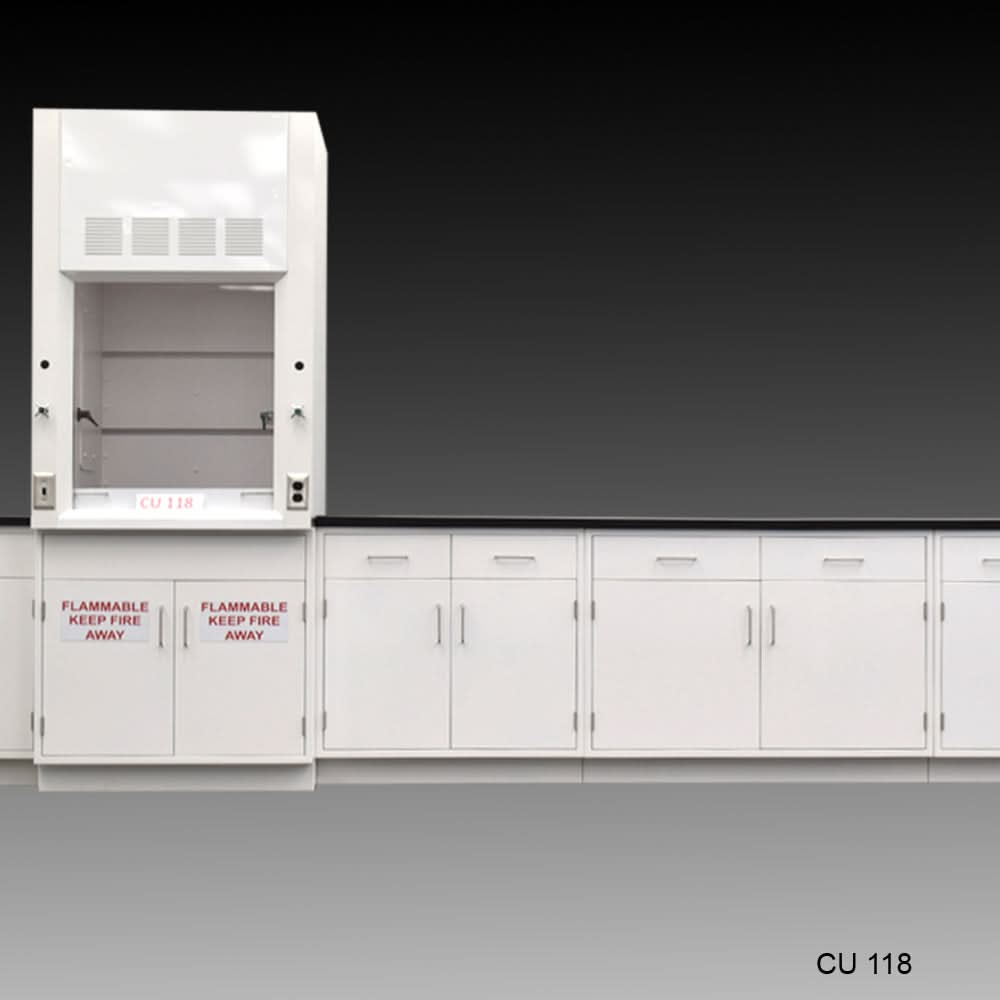 3′ Fisher American Fume Hood w/ 15′ Cabinets & Flammable Storage