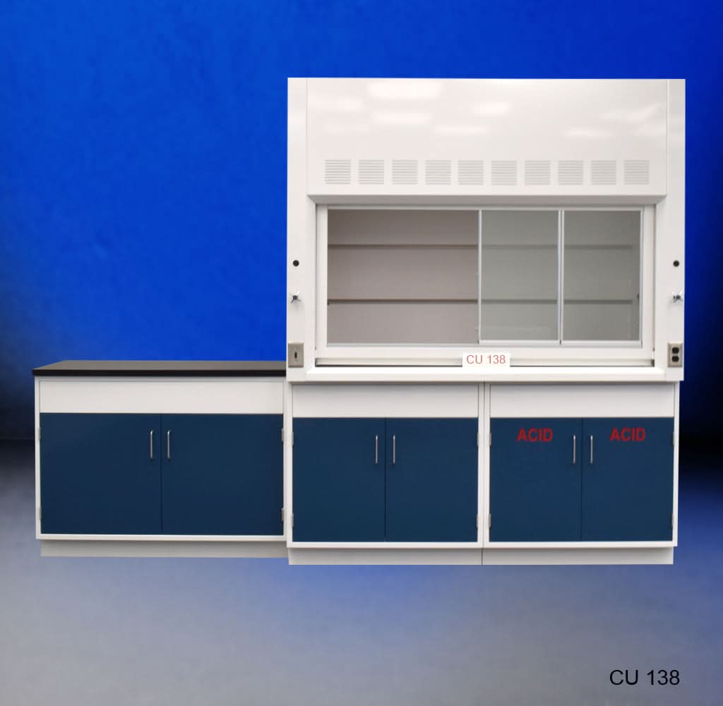 6′ Fisher American Fume Hood w/ Acid Storage & 4′ Sink Cabinet
