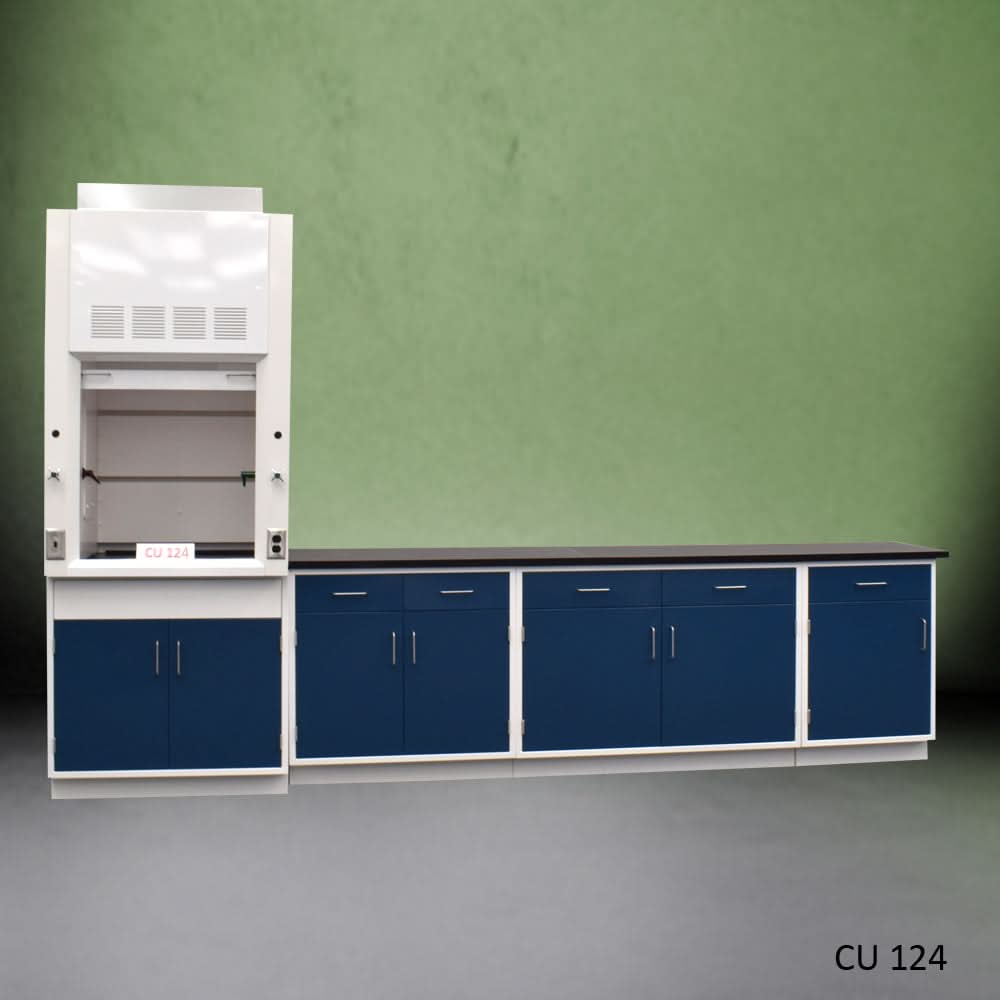 3′ Fisher American Fume Hood w/ 9′ Cabinets