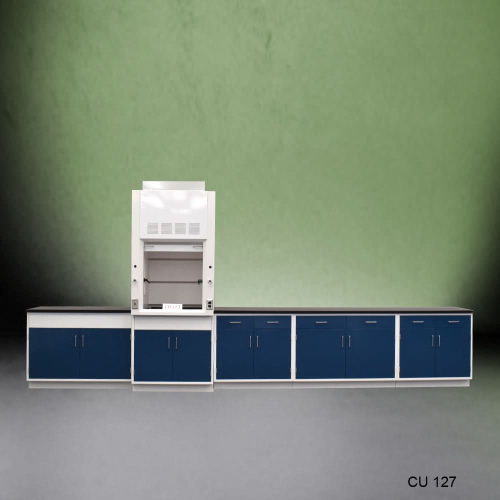 3′ Fisher American Fume Hood w/ Storage & 14′ Laboratory Cabinets