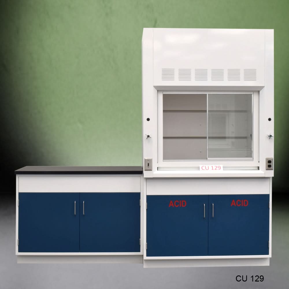 4′ Fisher American Fume Hood w/ Acid Storage & 4′ Laboratory Sink Cabinet