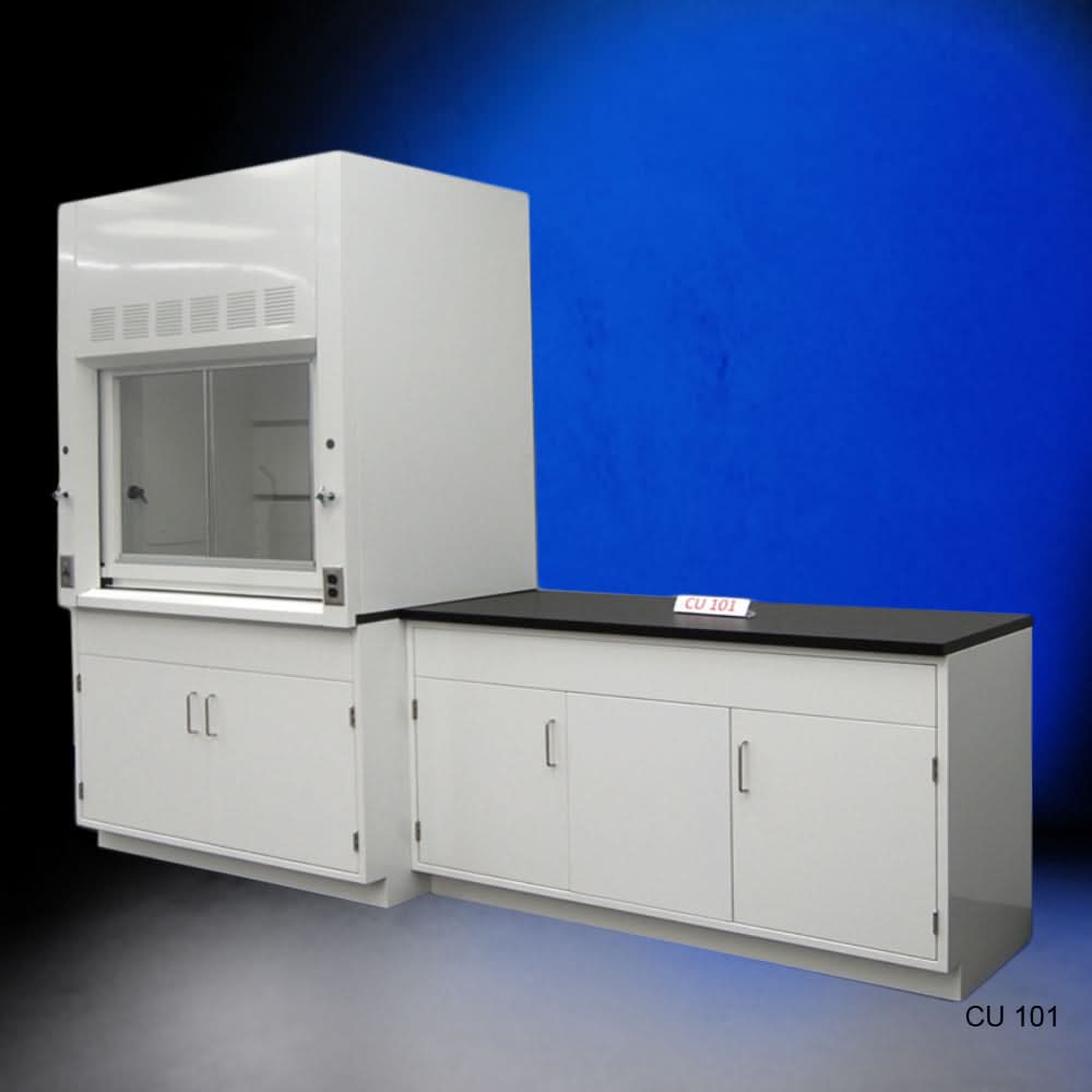 4′ Fisher American Fume Hood w/ General Storage & 5′ Cabinet Group