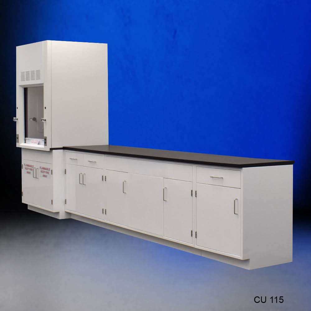 3′ Fisher American Fume Hood w/ 10′ Cabinets