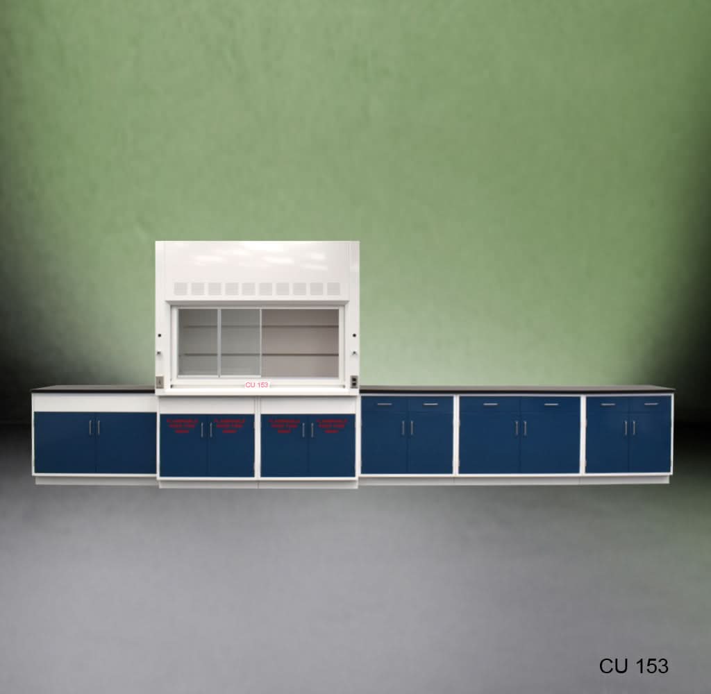 6′ Fisher American Fume Hood w/ Flammable Storage & 14′ Laboratory Cabinets