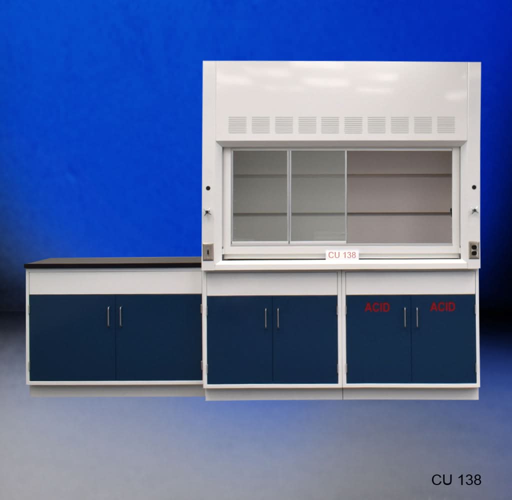 6′ Fisher American Fume Hood w/ Acid Storage & 4′ Sink Cabinet