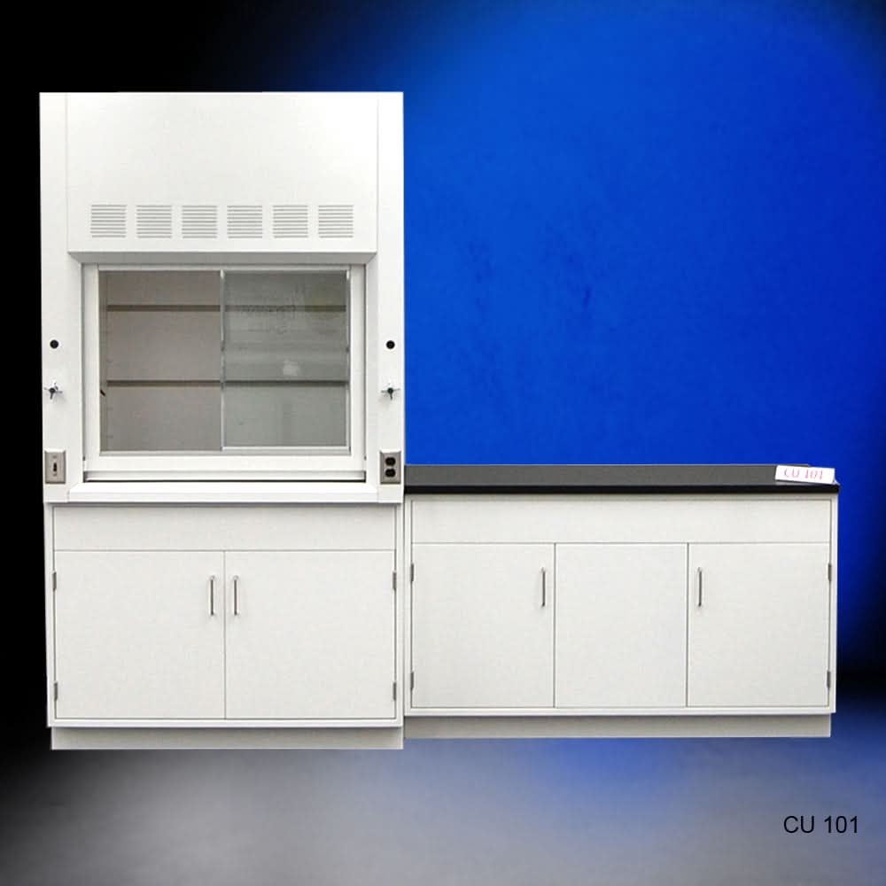 4′ Fisher American Fume Hood w/ General Storage & 5′ Cabinet Group