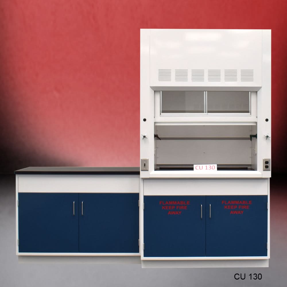 4′ Fisher American Fume Hood w/ 4′ Cabinets and 2 Door Flammable