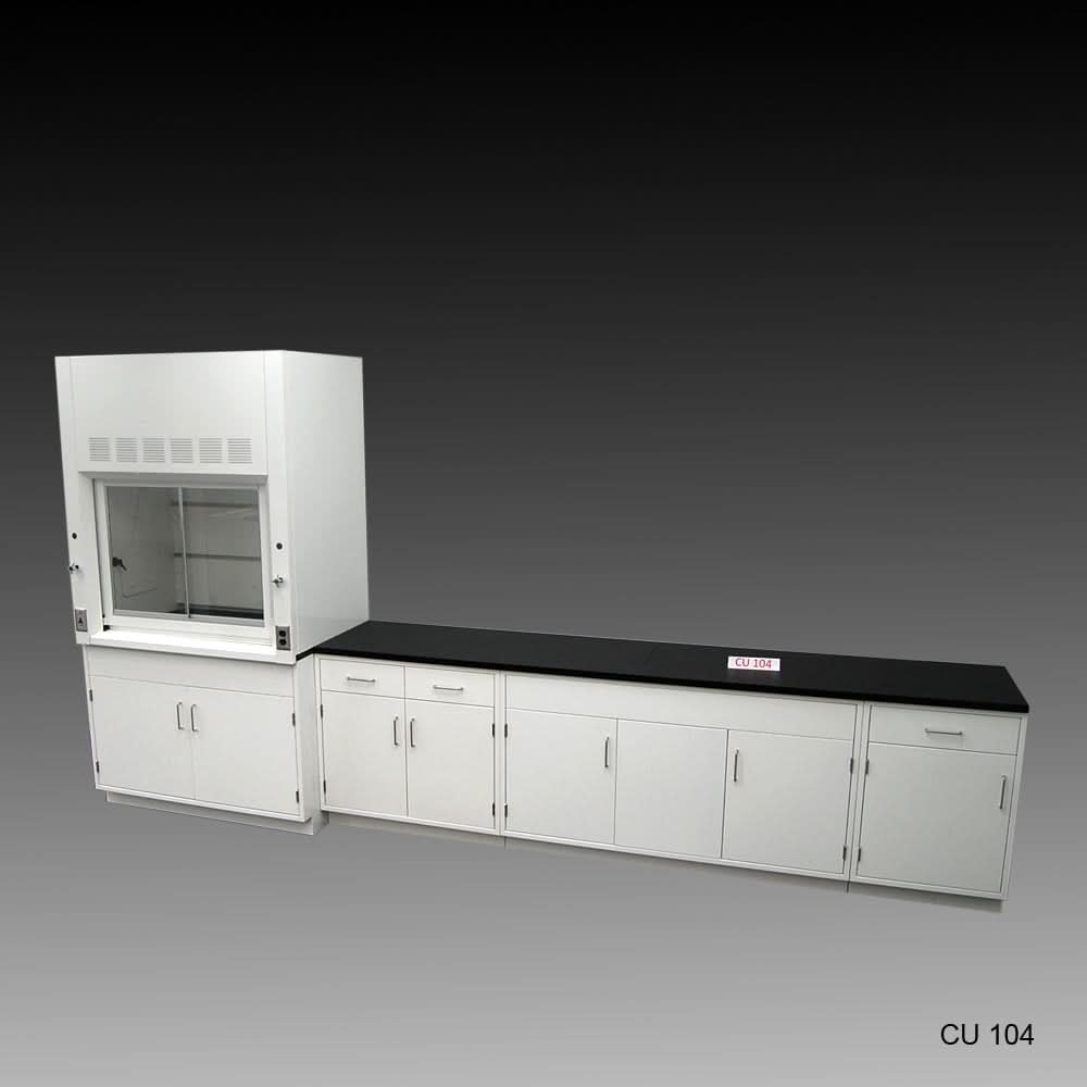 4′ Fisher American Fume Hood w/ Storage & 10′ Cabinets