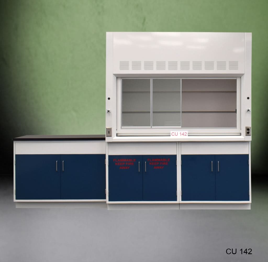 6′ Fisher American Fume Hood w/ 9′ Laboratory Cabinets & Flammable Storage