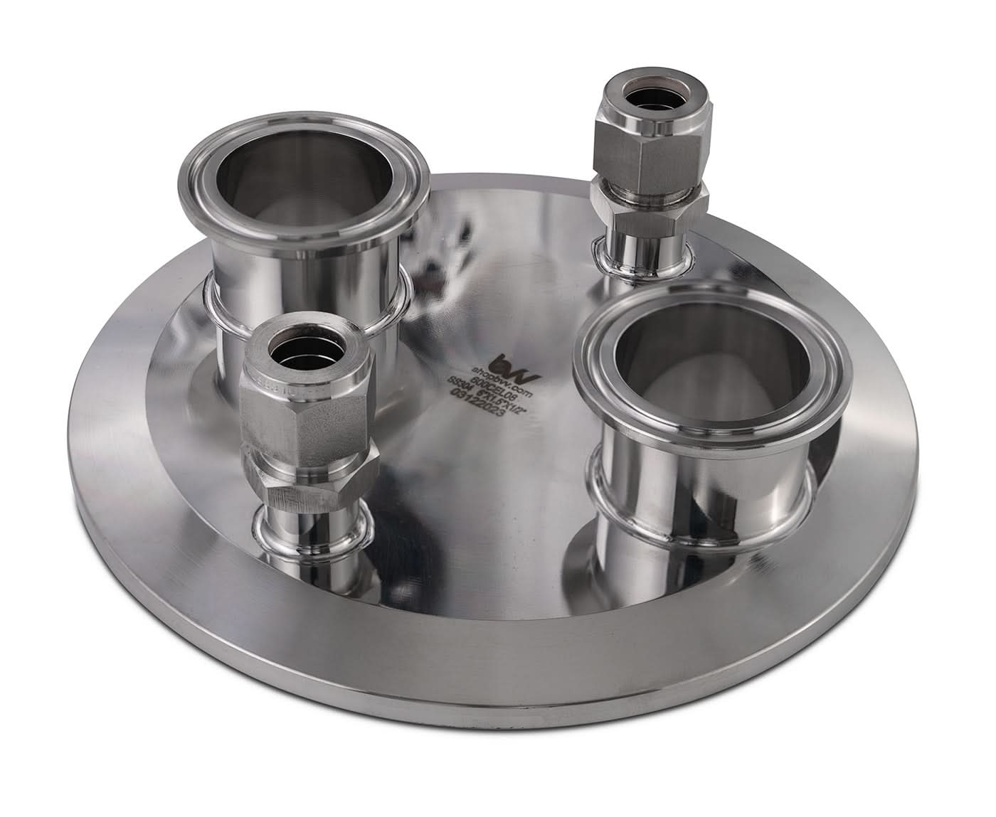 Extractor End Cap (2) 1.5" TriClamp x (2) 1/2" Compression