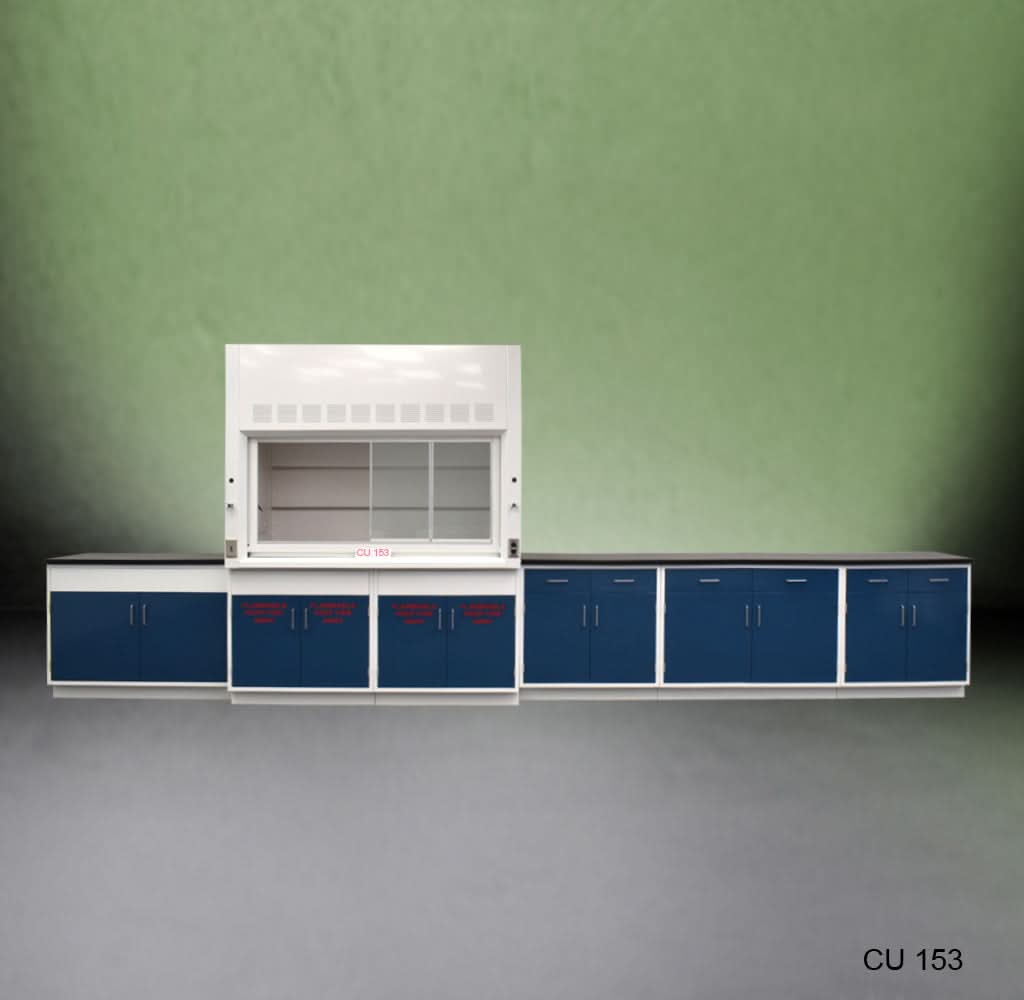 6′ Fisher American Fume Hood w/ Flammable Storage & 14′ Laboratory Cabinets