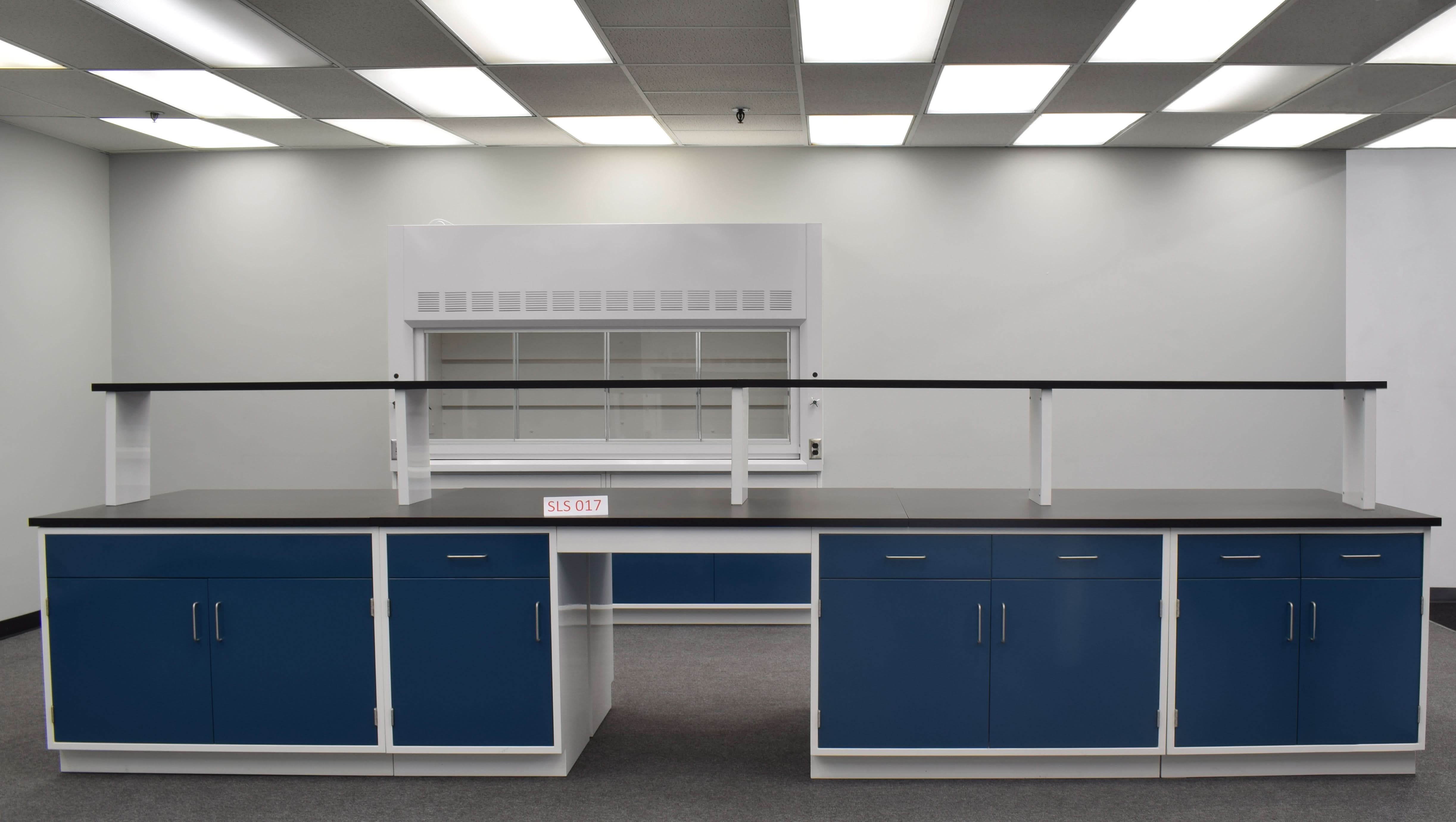 16′ Fisher American Island w/ Blue Cabinet Doors & Upper Shelving