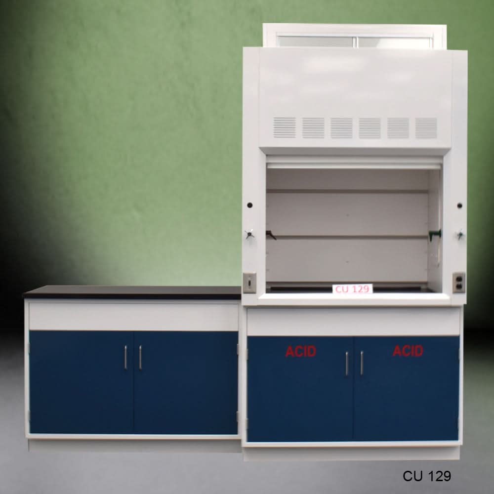 4′ Fisher American Fume Hood w/ Acid Storage & 4′ Laboratory Sink Cabinet