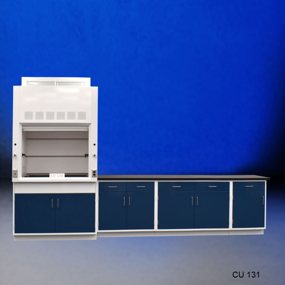 4′ Fisher American Fume Hood w/ 9′ Storage Cabinets