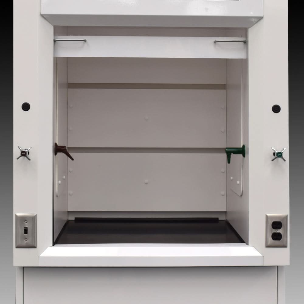 3′ Fisher American Fume Hood w/ Acid Storage & 14′ Laboratory Cabinet Group