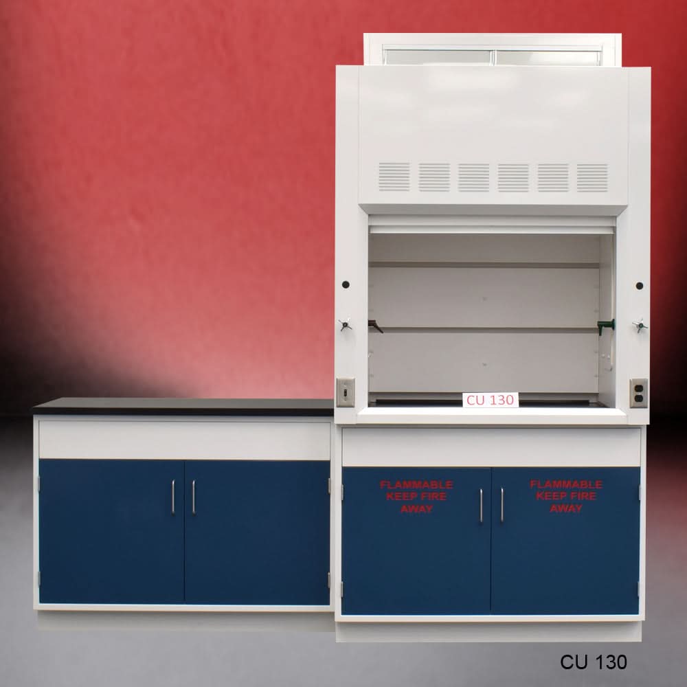 4′ Fisher American Fume Hood w/ 4′ Cabinets and 2 Door Flammable