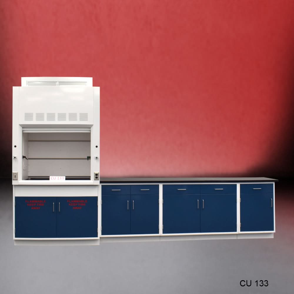 4′ Fisher American Fume Hood w/ 9′ Cabinets