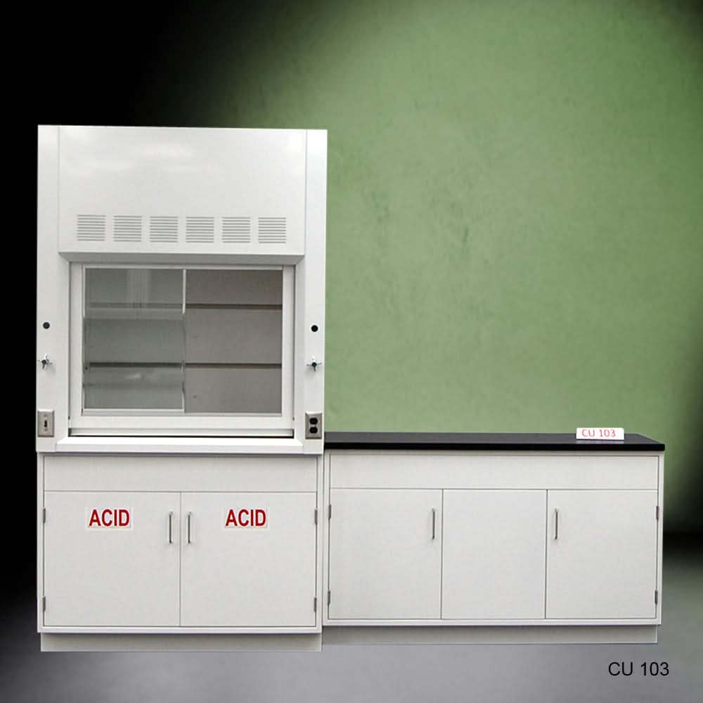 4′ Fisher American Fume Hood w/ 5′ Cabinets