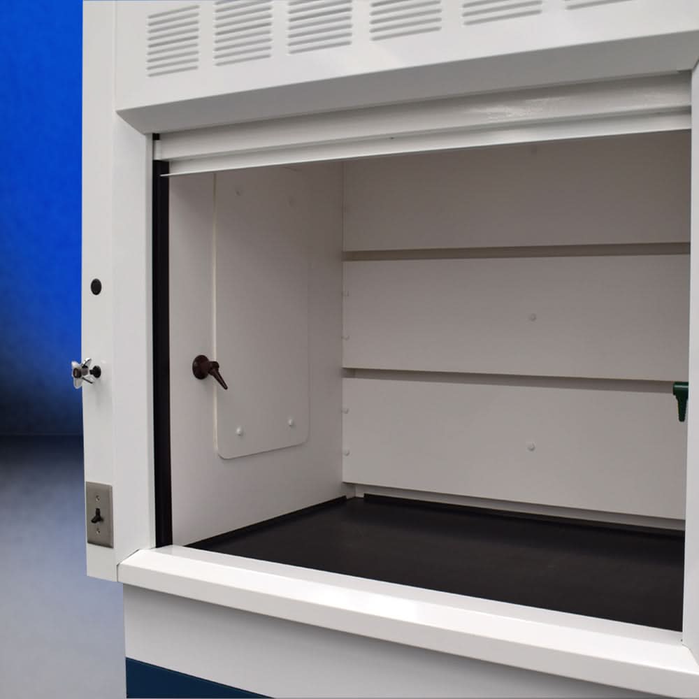 4′ Fisher American Fume Hood w/ Acid & General Storage & 14′ Laboratory Cabinets