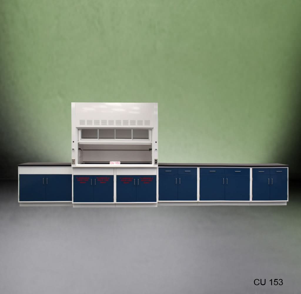 6′ Fisher American Fume Hood w/ Flammable Storage & 14′ Laboratory Cabinets