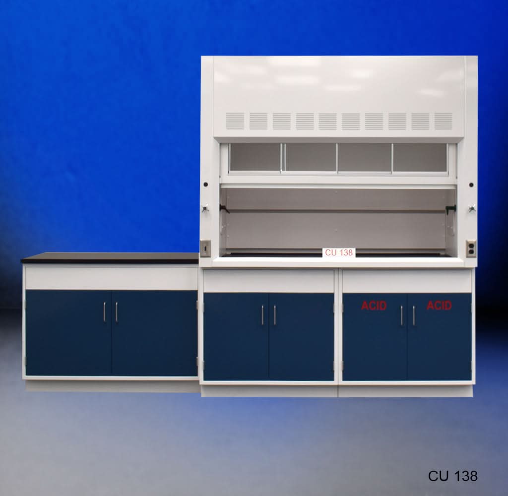 6′ Fisher American Fume Hood w/ Acid Storage & 4′ Sink Cabinet