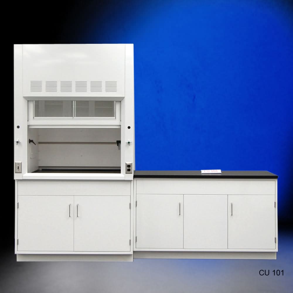 4′ Fisher American Fume Hood w/ General Storage & 5′ Cabinet Group