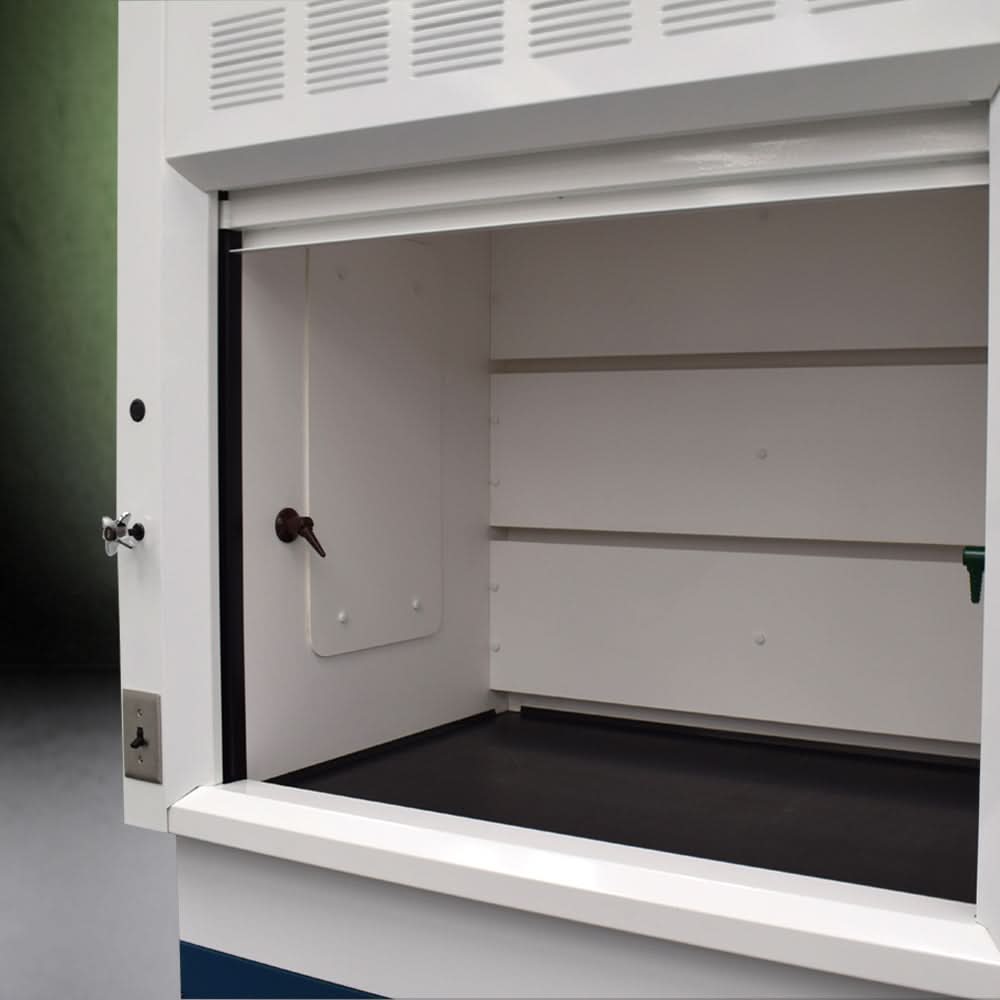 4′ Fisher American Fume Hood w/ Flammable Storage & 14′ Cabinets