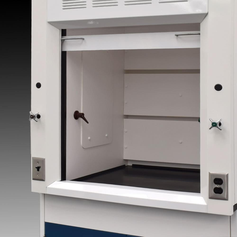 3′ Fisher American Fume Hood w/ Acid Storage & 14′ Laboratory Cabinet Group