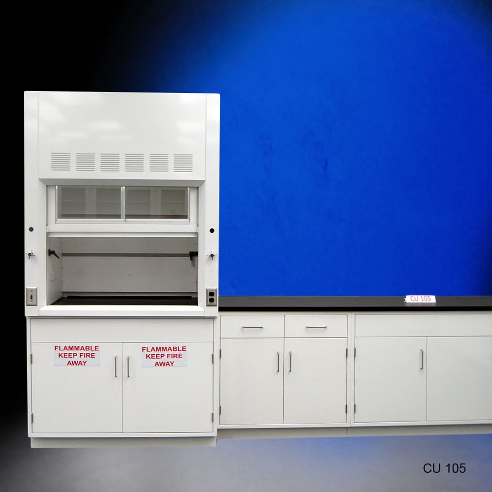 4′ Fisher American Fume Hood w/ Flammable Storage & 10′ Cabinets