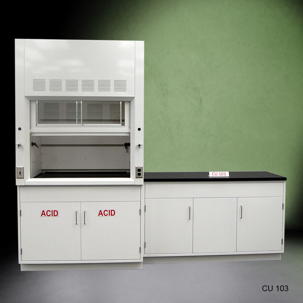 4′ Fisher American Fume Hood w/ 5′ Cabinets