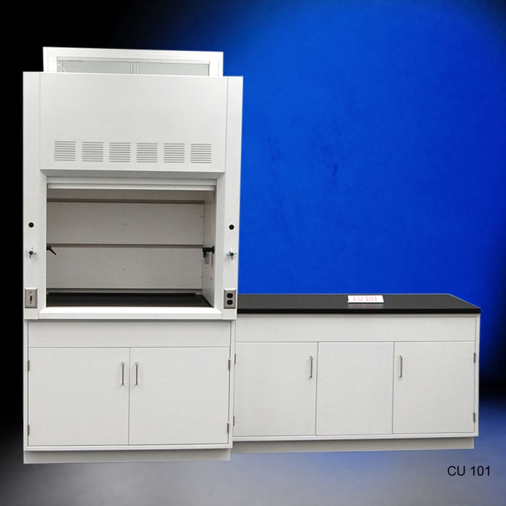 4′ Fisher American Fume Hood w/ General Storage & 5′ Cabinet Group