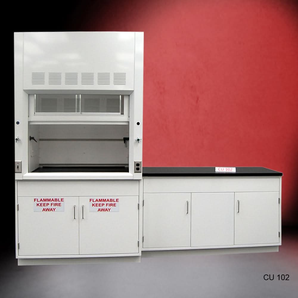 4′ Fisher American Fume Hood w/ Flammable Storage & 5′ Cabinets