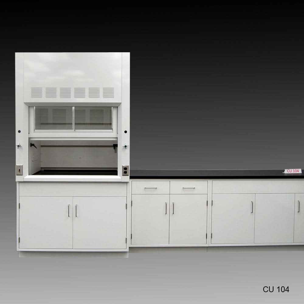 4′ Fisher American Fume Hood w/ Storage & 10′ Cabinets