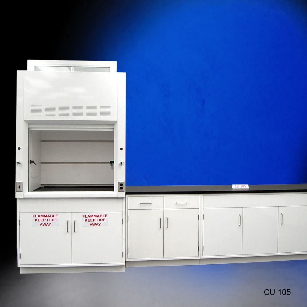 4′ Fisher American Fume Hood w/ Flammable Storage & 10′ Cabinets