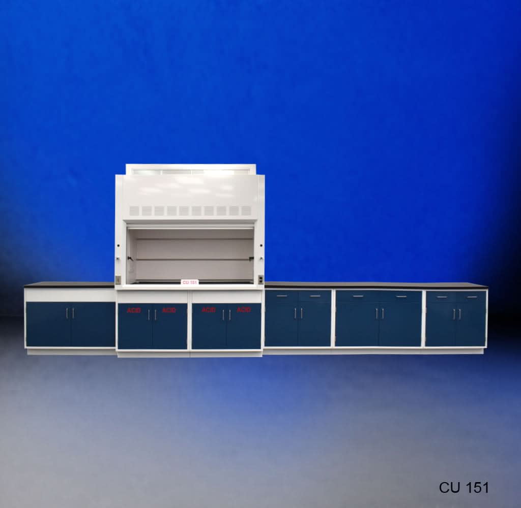 6′ Fisher American Fume Hood w/ ACID Storage & 14′ Laboratory Cabinets
